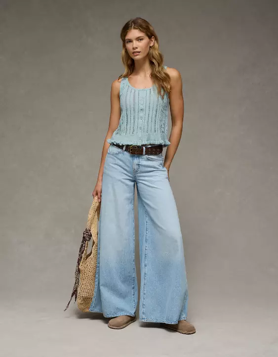 AE Pointelle Peplum Sweater Tank Top - Image 5