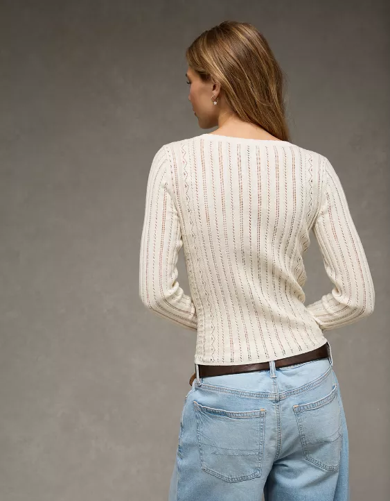 AE Pointelle Henley Sweater Top - Image 2