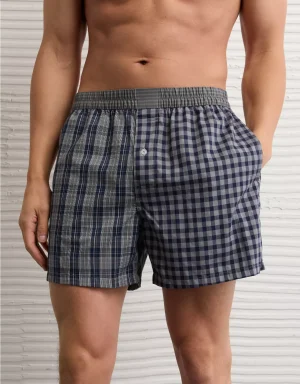 AEO Men's Plaid Stretch Poplin Boxer Short