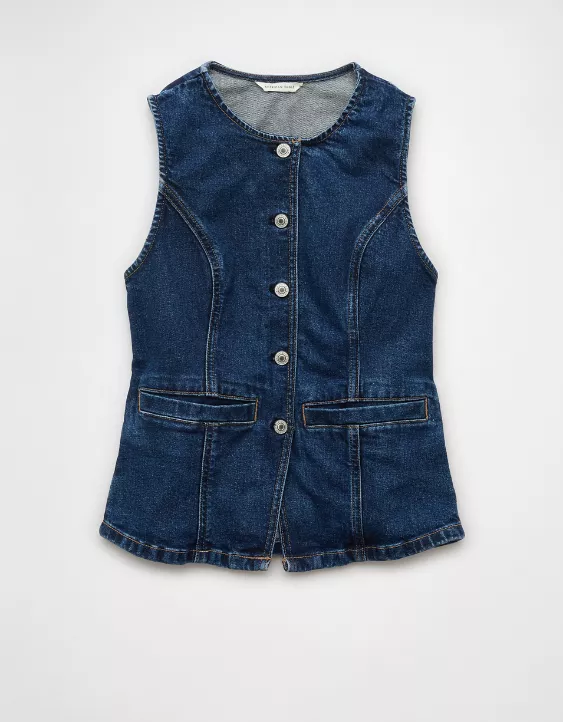 AE Crew Neck Button-Up Denim Vest - Image 3