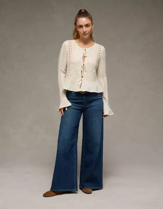 AE Lace Knit Tie-Front Cardigan - Image 5