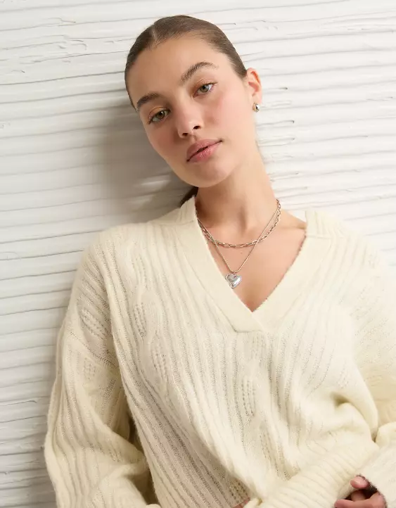 AE Whoa So Soft Notch Neck Cable Sweater - Image 6