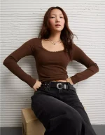 AE Lace-Trim Long Sleeve T-Shirt