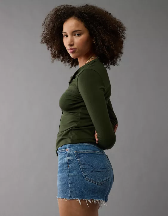 AE Stretch Curvy Crossover Denim Mom Short - Image 7