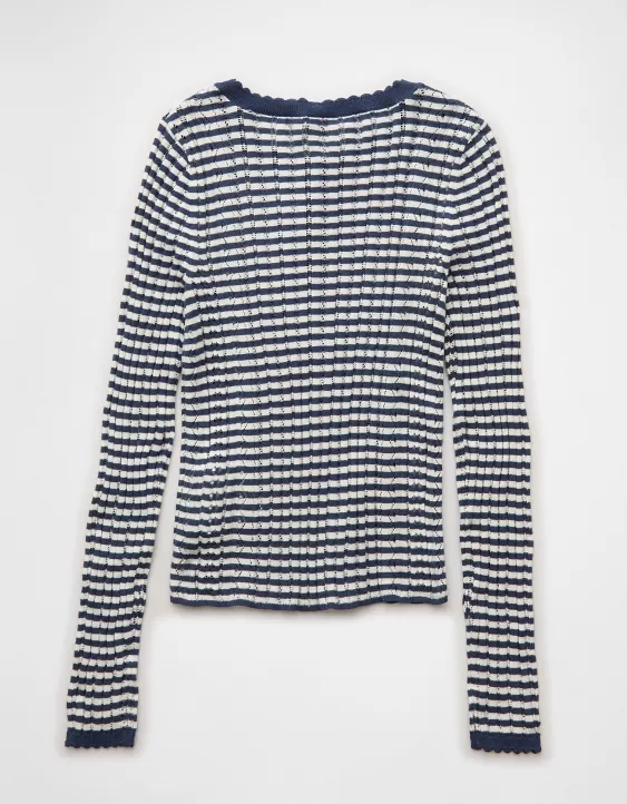 AE Pointelle Henley Sweater Top - Image 4
