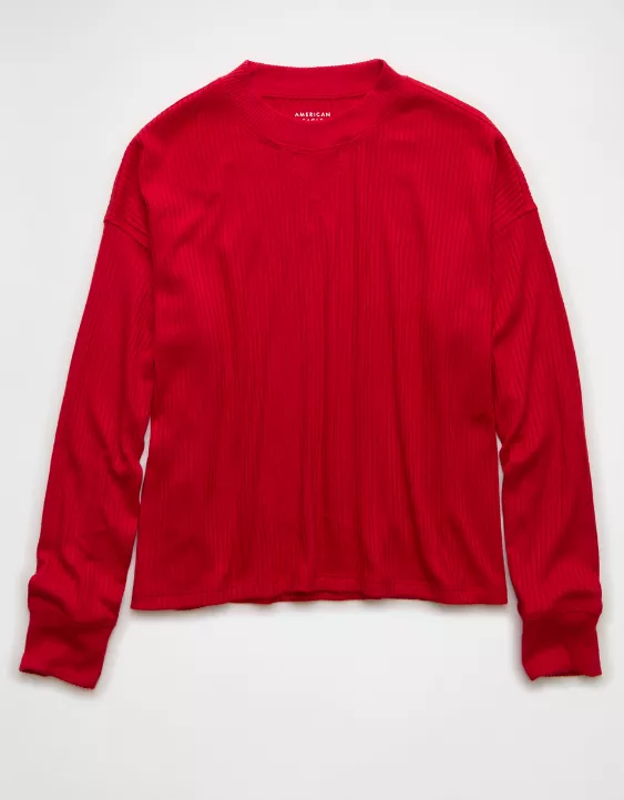 AE Long-Sleeve Waffle Plush Crew Neck Tee - Image 3