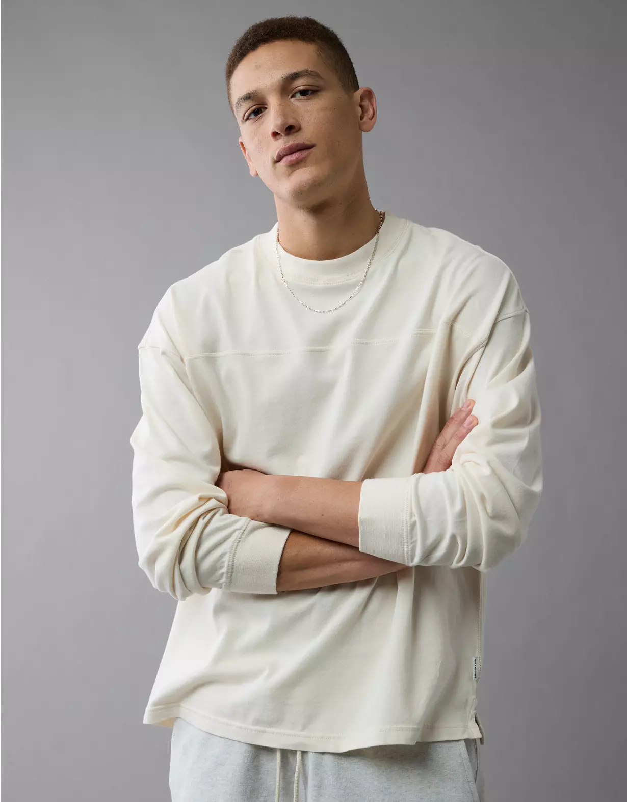 AE Long-Sleeve Boxy Sueded Jersey T-Shirt