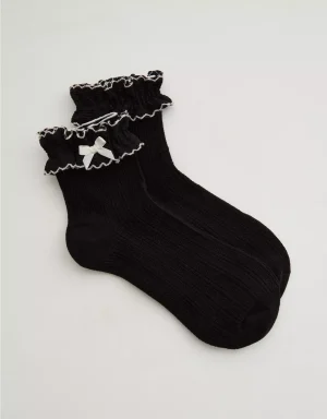 Aerie Double Ruffle Bow Quarter Socks