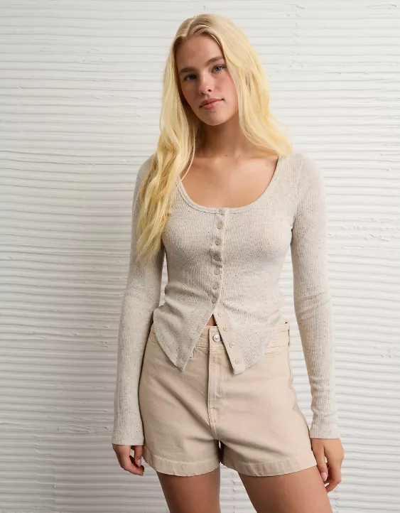 AE Waffle Long Sleeve Button-Up Tee - Image 5