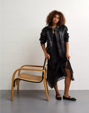 AE Oversized Vegan Leather Bomber Jacket