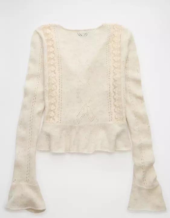 AE Lace Knit Tie-Front Cardigan - Image 4
