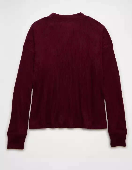 AE Long-Sleeve Waffle Plush Crew Neck Tee - Image 4