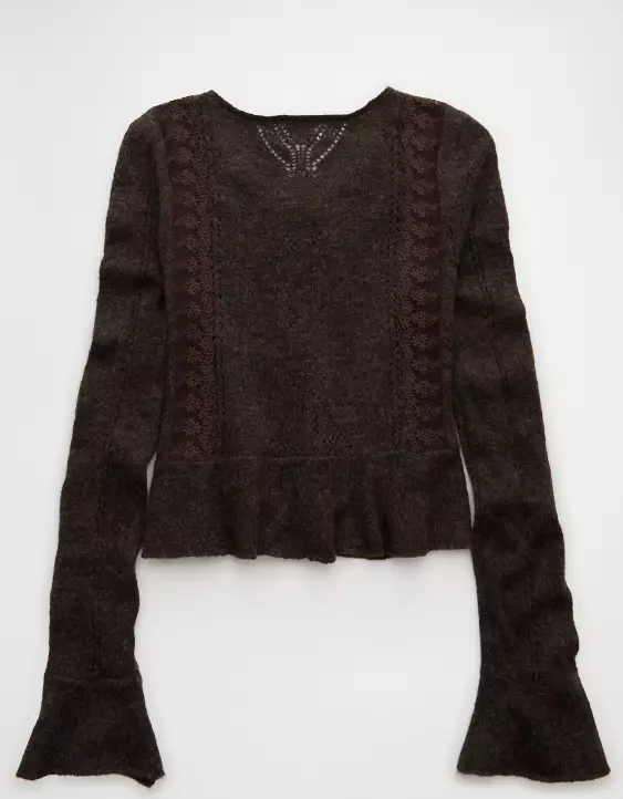 AE Lace Knit Tie-Front Cardigan - Image 4