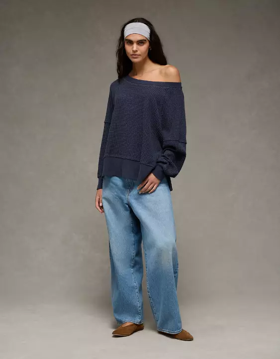 AE Big Hug Off-The-Shoulder Waffle Sweatshirt - Image 5