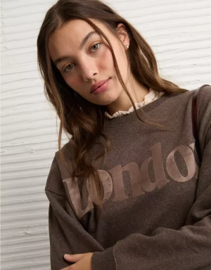 AE London Velvet Graphic Crew Neck Sweatshirt
