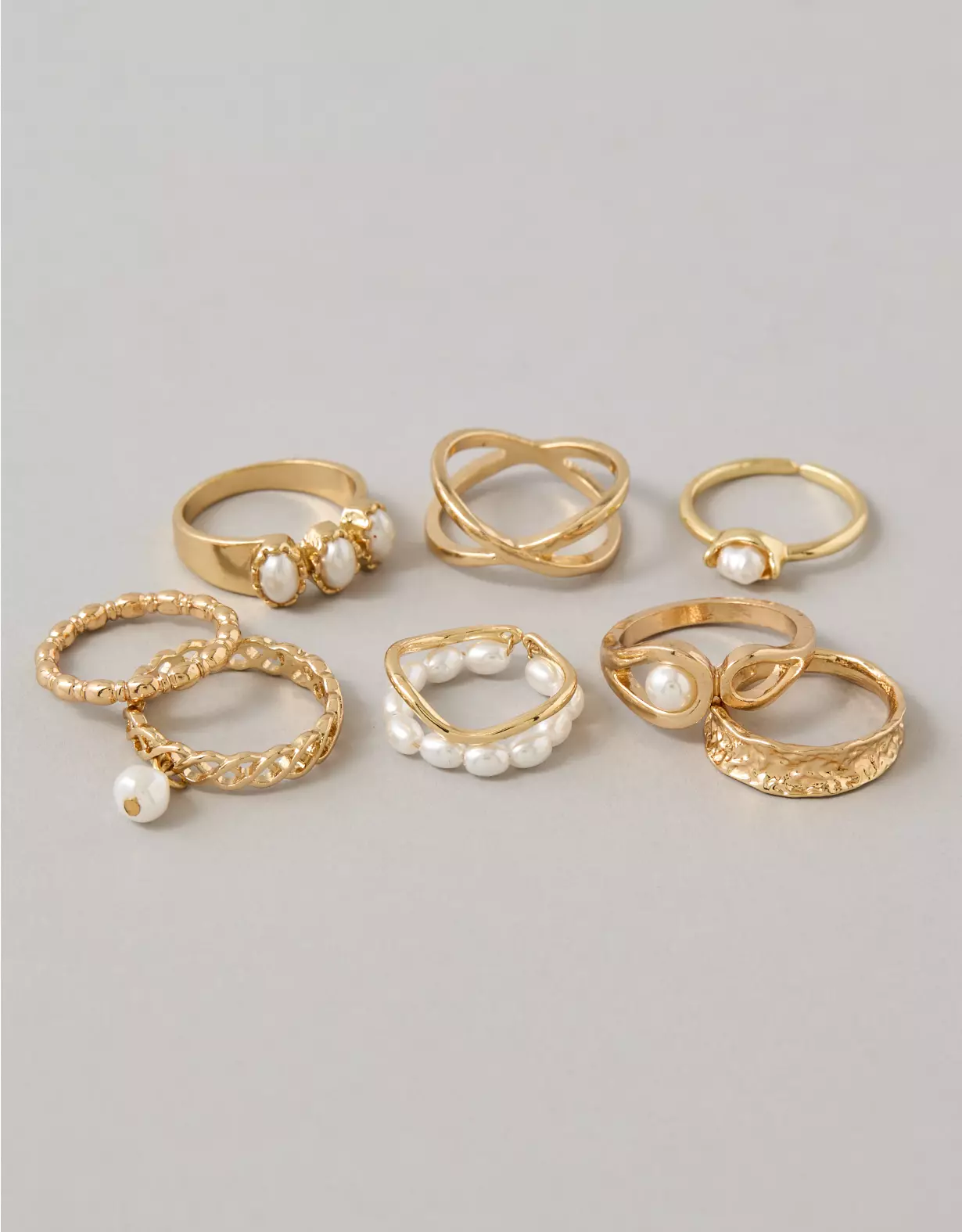 AE Pearl & Gold Rings 8-Pack