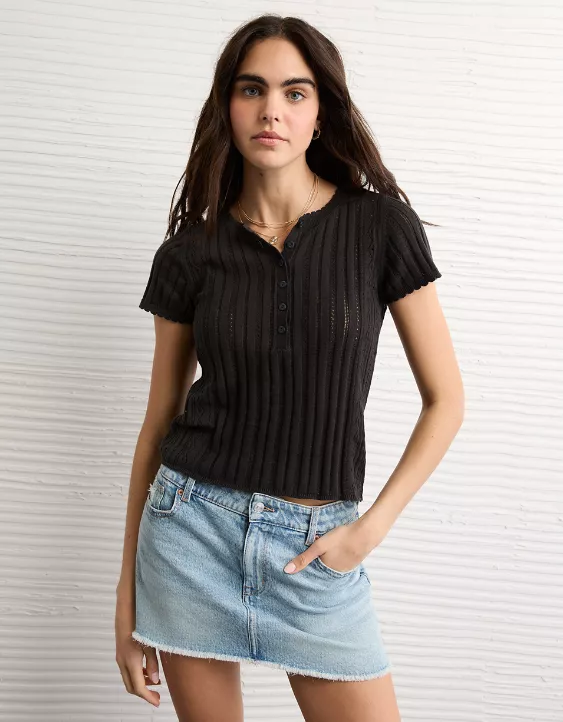 AE Henley Pointelle Sweater T-Shirt - Image 5