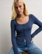 AE Waffle Long Sleeve Button-Up Tee