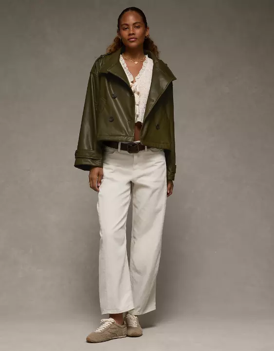 AE Faux Leather Cropped Trench Jacket - Image 5