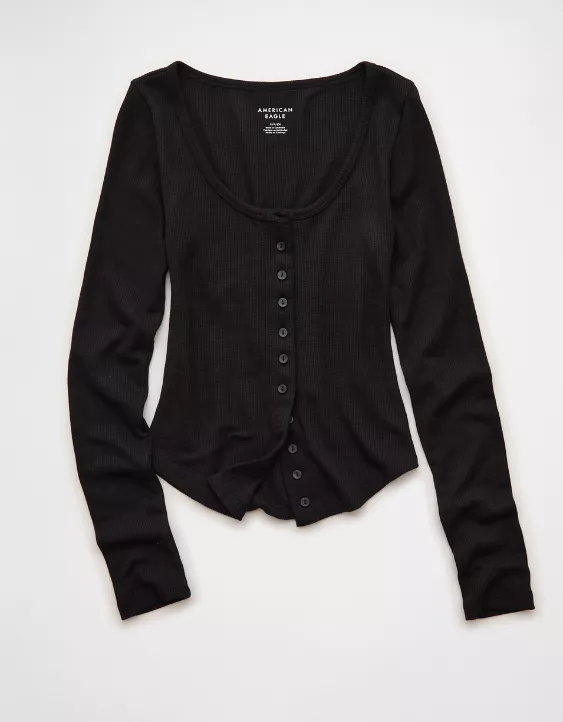 AE Waffle Long Sleeve Button-Up Tee - Image 3