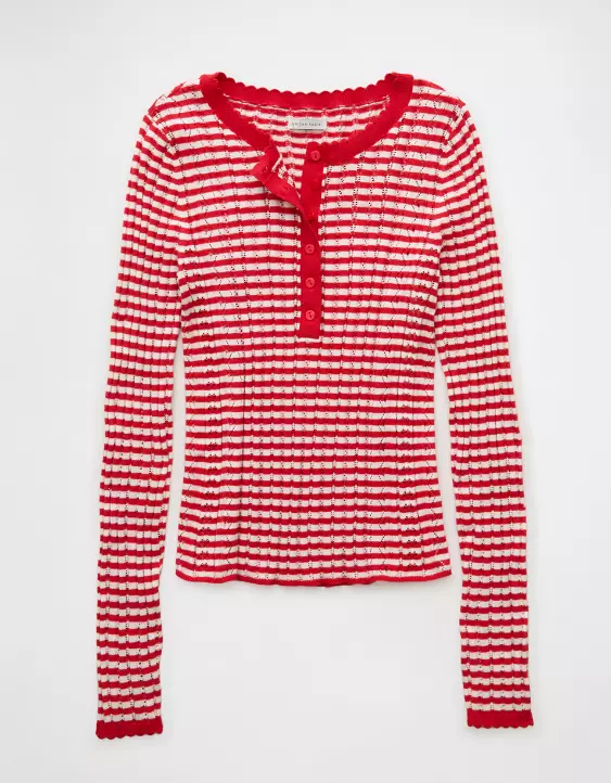 AE Pointelle Henley Sweater Top - Image 3