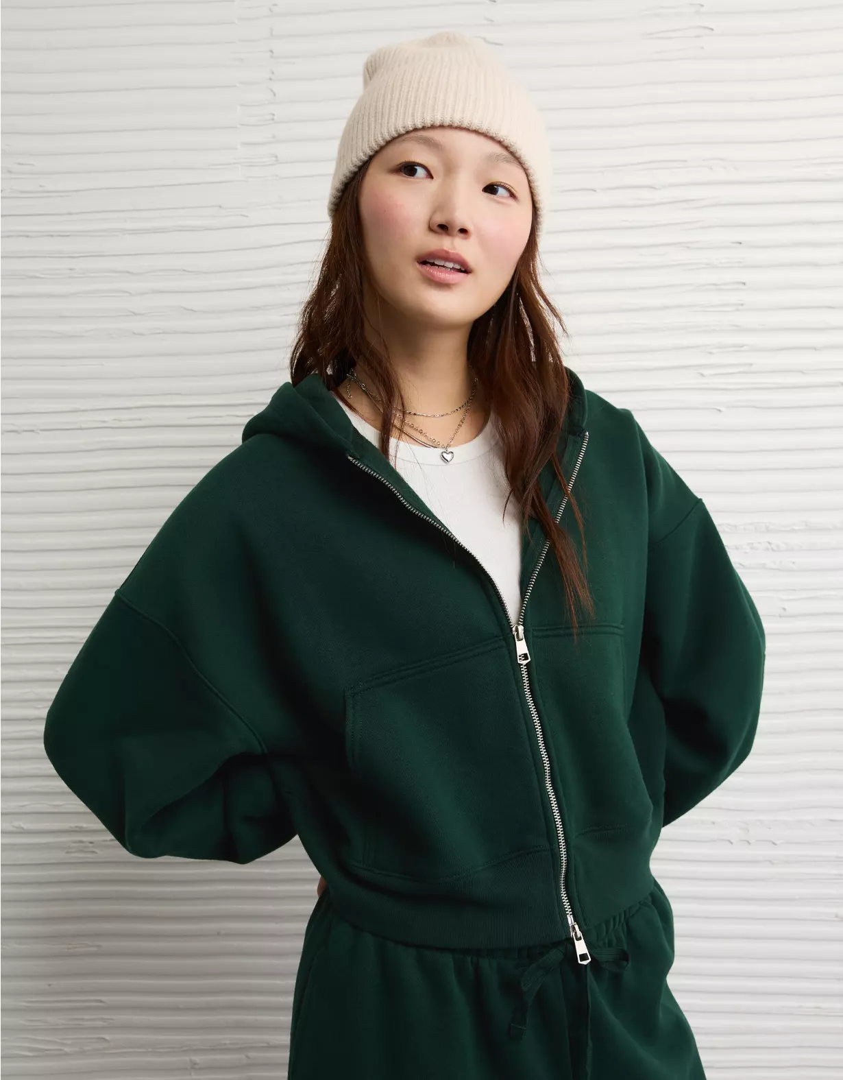 AE Everyday Luxe Barrel Sleeve Full Zip Hoodie