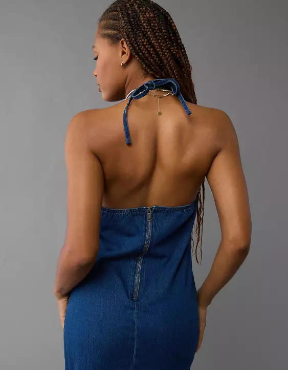 AE Denim Halter Shift Midi Dress - Image 6